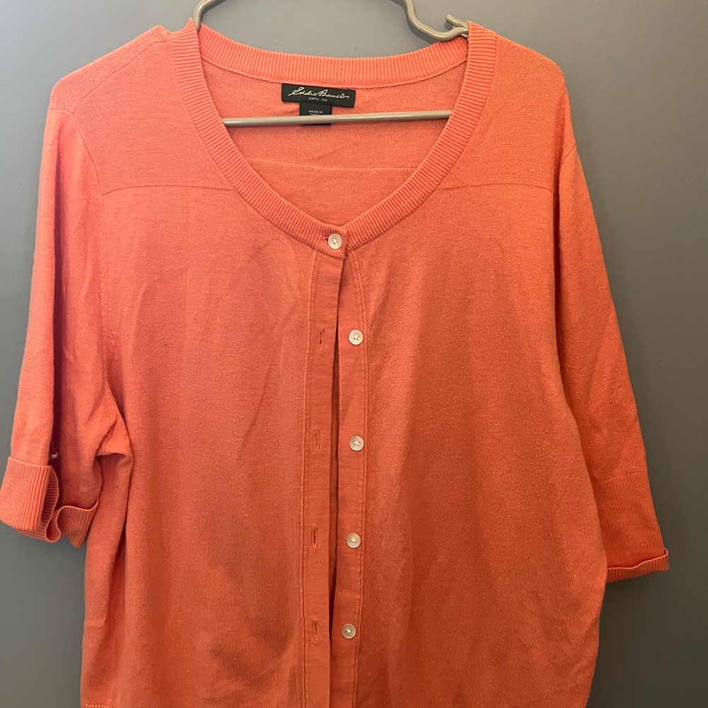 Eddie Bauer Orange 3/4 Sleeve Button Down Cardigan